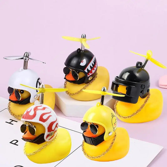 Motorcycle Handlebar Duck Decoration With Propeller Helmet And Light Broken Wind Yellow Duck Cycling Ornament Riding Accesories