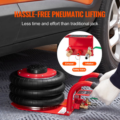 SucceBuy Triple Bag Air Jack 3 Ton (6600 lbs) Capacity Portable Pneumatic Car Jacks Heavy Duty & Quick Lifting for Garage Repair