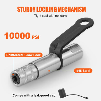 VEVOR Grease Gun Coupler 10000PSI NPTI/8 Oil Pump Quick Release Grease Tool Car Syringe Lubricant Tip Grease Nozzle for Repair