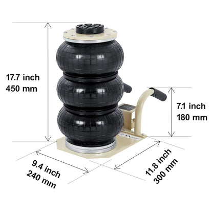 SucceBuy Triple Bag Air Jack 3 Ton (6600 lbs) Capacity Portable Pneumatic Car Jacks Heavy Duty & Quick Lifting for Garage Repair