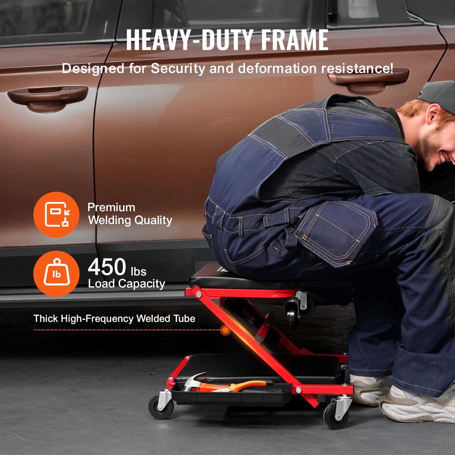 SucceBuy Foldable Z Garage Creeper, 36/40 in Rolling Folding Mechanic Creeper Stool with 6 Wheels Padded Seat for Garage Shop