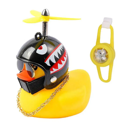 Motorcycle Handlebar Duck Decoration With Propeller Helmet And Light Broken Wind Yellow Duck Cycling Ornament Riding Accesories
