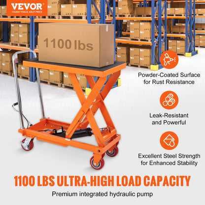 Vevor 1100lbs Hydraulic Lift Table Cart Manual  Scissor 35.4" Lifting Height with 4 Wheels for Material Handling Transport