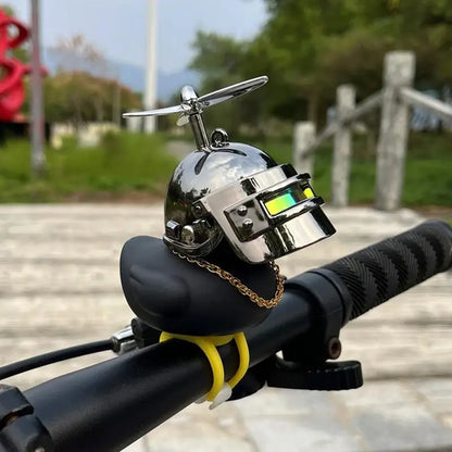 Little Black Duck With Helmet Propeller Bicycle Bell Bike Motorcycle Handlebar Duck ScooterMTB Universal Black Duck Bike Decor