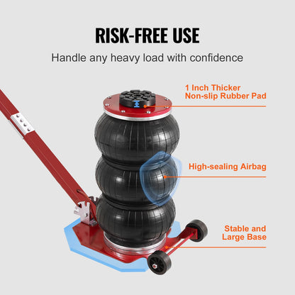 Vevor Pneumatic Jack 3 Ton/5 Ton Triple Bag Air Jack Quick Lift Heavy Duty Car Repair Jacks Folding Rod Jacks with Two Wheels