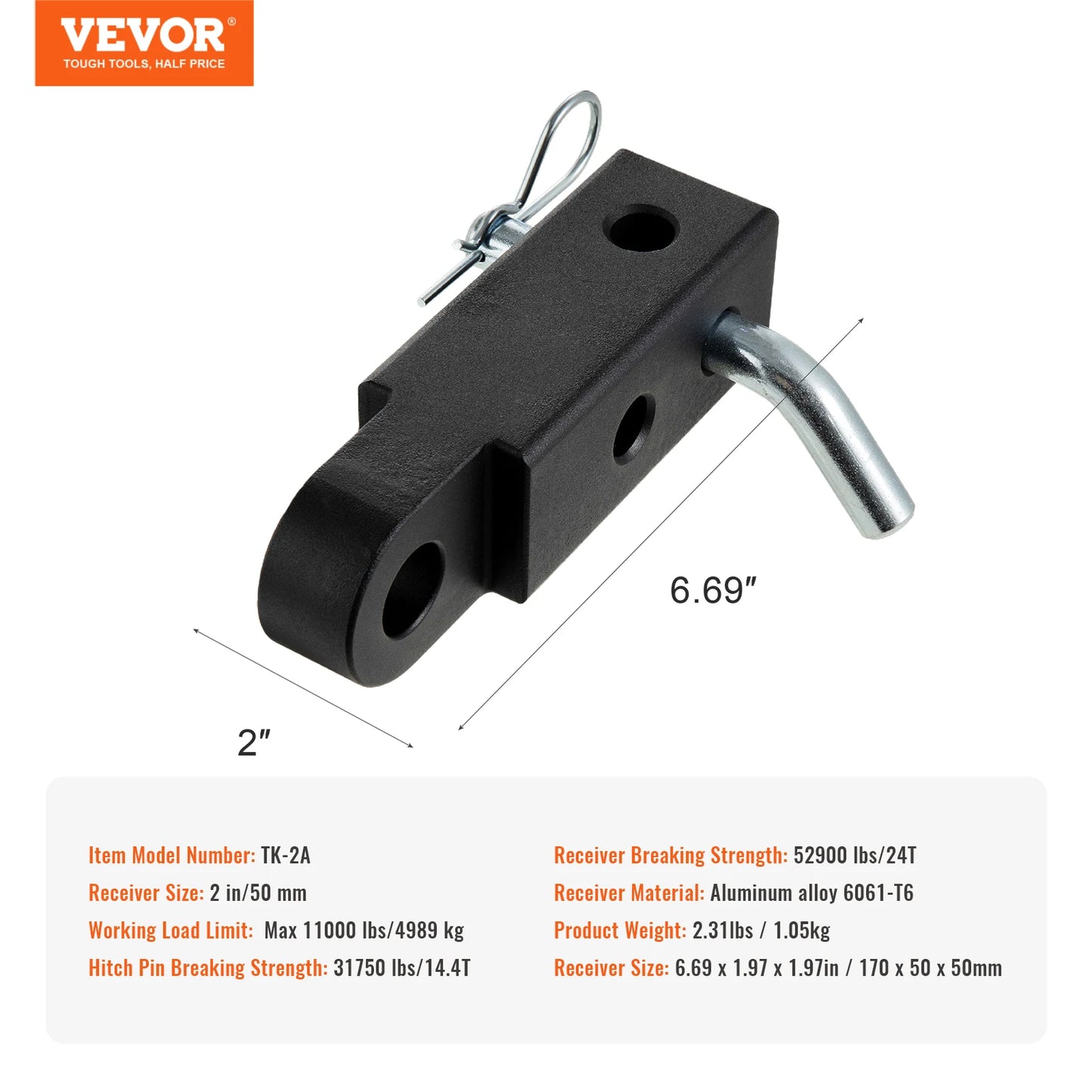 Vevor 52900lbs Shackle Hitch Receiver Fits 2" Receiver Towing Accessories with Trailer Hitch Lock Pin for Truck Jeep Off-Road