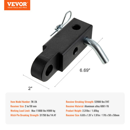 Vevor 52900lbs Shackle Hitch Receiver Fits 2" Receiver Towing Accessories with Trailer Hitch Lock Pin for Truck Jeep Off-Road