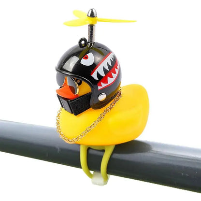 Motorcycle Handlebar Duck Decoration With Propeller Helmet And Light Broken Wind Yellow Duck Cycling Ornament Riding Accesories