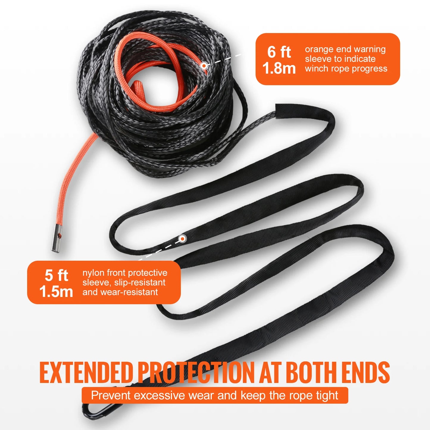 Vevor 8350/10000 lbs Synthetic Winch Rope 50ft Line String Cable Rope with Forged Winch Hook for ATV Car Outdoor Accessories