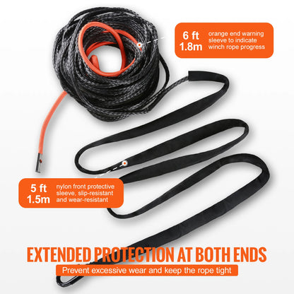 Vevor 8350/10000 lbs Synthetic Winch Rope 50ft Line String Cable Rope with Forged Winch Hook for ATV Car Outdoor Accessories