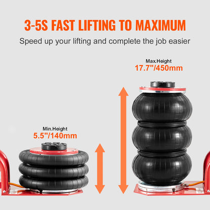 SucceBuy Triple Bag Air Jack 3 Ton (6600 lbs) Capacity Portable Pneumatic Car Jacks Heavy Duty & Quick Lifting for Garage Repair