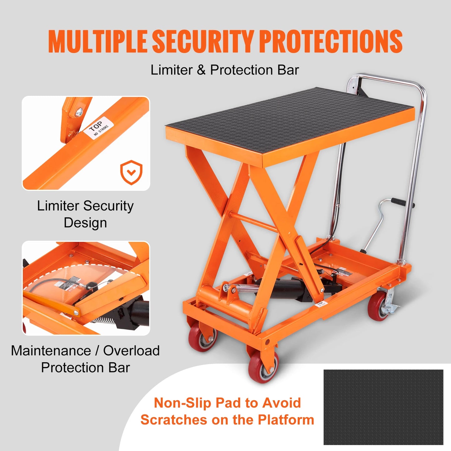 Vevor 1100lbs Hydraulic Lift Table Cart Manual  Scissor 35.4" Lifting Height with 4 Wheels for Material Handling Transport